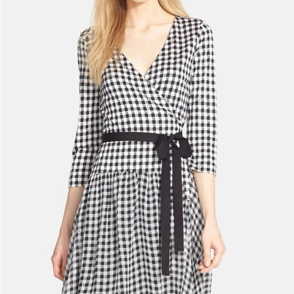 Diane Von Furstenberg silk Black and White Gingham Wrap Dress